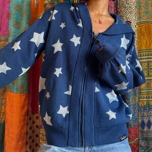 Coraline Blue Star Patterned Hoodie